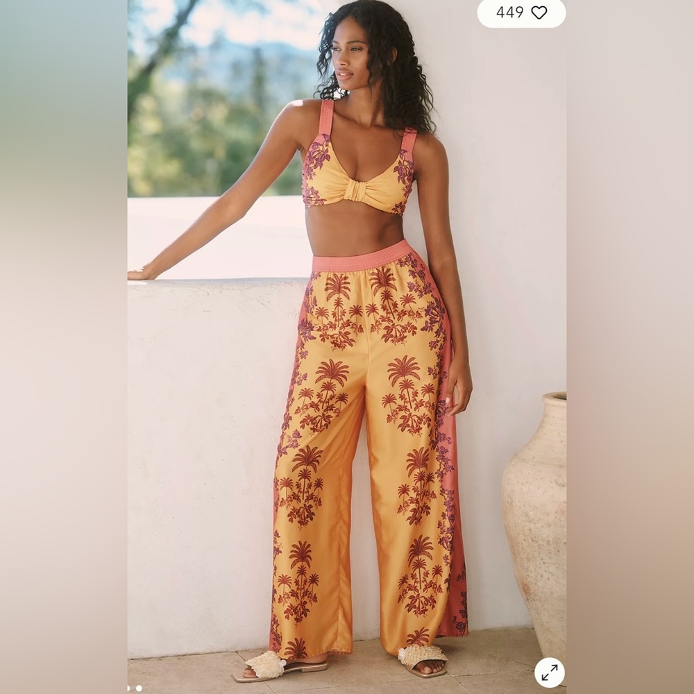 NWT Celandine Anthropologie The Beach Club Crop Top Pants 2 Piece Outfit Set M